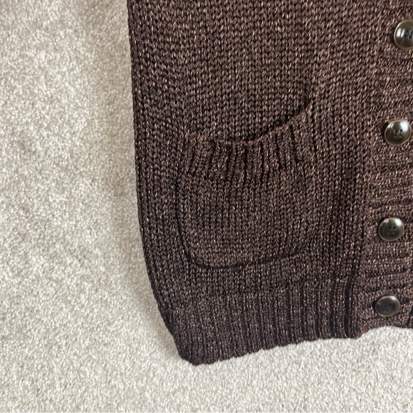 Jones New York Cardigan Womens Medium Brown Metallic Button Front Pockets- 9763* - Picture 6 of 11